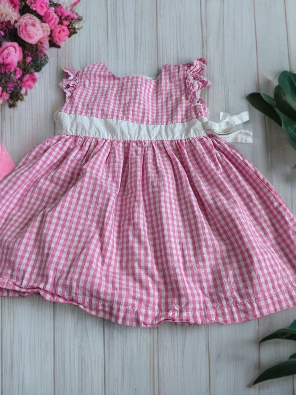 Cactus Pink Gingham Waist-Tie Dress
